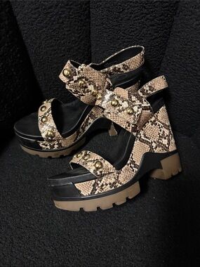 Jessica Simpson Snake-Print Studded Platform Wedges - Beige & Black